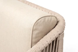"Канны" кресло плетеное из роупа, каркас алюминий белый, муар, роуп бежевый круглый, ткань бежевая