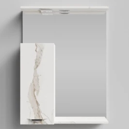 Зеркало Марко 60, ручки Хром, Мрамор Белый натур милк ПВХ 2537, левый