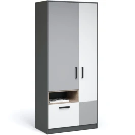 Шкаф «Квадро» 90 2д1ящ, Антрацит/Дуб эндгрейн/Шиншилла/Белый