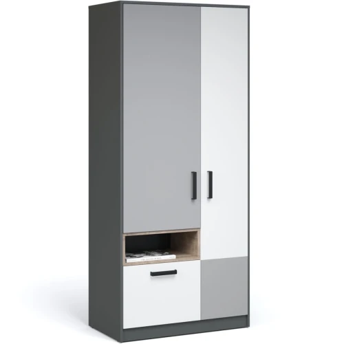 Шкаф «Квадро» 90 2д1ящ, Антрацит/Дуб эндгрейн/Шиншилла/Белый