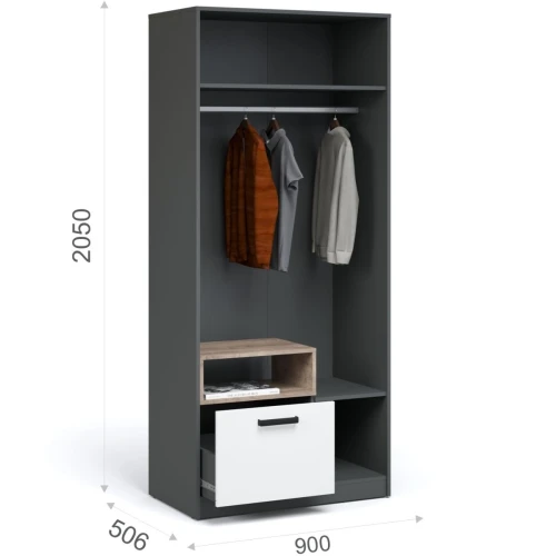Шкаф «Квадро» 90 2д1ящ, Антрацит/Дуб эндгрейн/Шиншилла/Белый