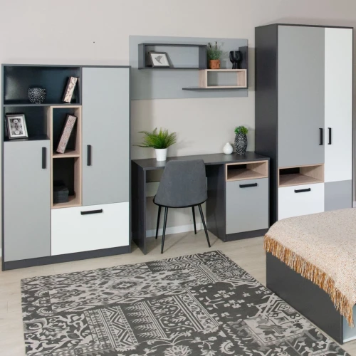 Шкаф «Квадро» 90 2д1ящ, Антрацит/Дуб эндгрейн/Шиншилла/Белый