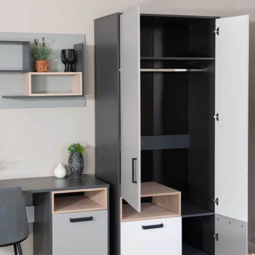 Шкаф «Квадро» 90 2д1ящ, Антрацит/Дуб эндгрейн/Шиншилла/Белый