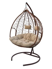 Кресло подвесное двойное Феникс арт.CN3423-МТКОР (стойка+осн.КОРИЧ,корзн.кор..,подуш.беже.3уп. (M))