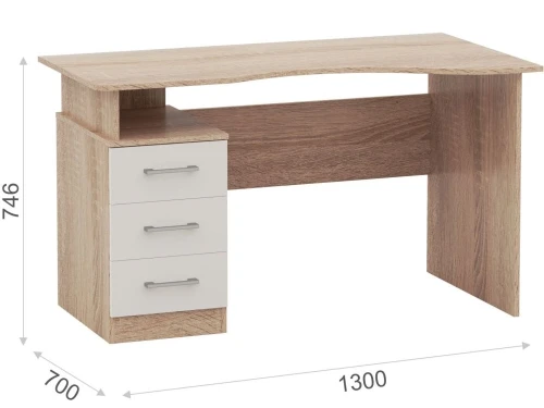 Стол «Гарвард» эргономик 130 3ящ ПР, Дуб сонома/Белый
