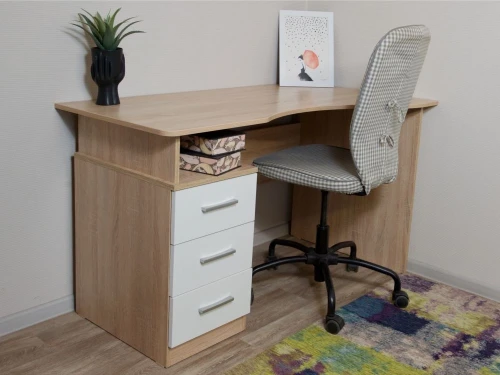 Стол «Гарвард» эргономик 130 3ящ ПР, Дуб сонома/Белый