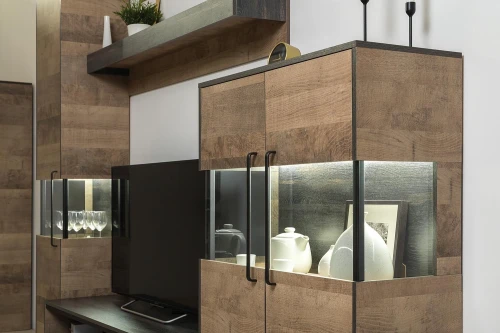 Комод с витриной 13.306 Трувор Дуб Гранж Песочный, Интра