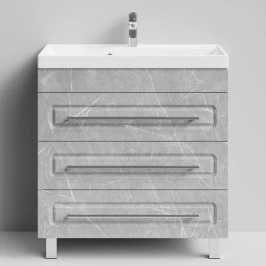Тумба Арабеска 80 напольный, Мрамор Белый софт тач 4044-2 Vodok с раковиной в комплекте