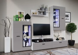 Гостиная Нэнси Вариант №3, Браш Текстура Грей, Белый