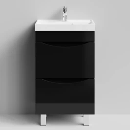 Тумба Лайт 50 напольный, черный глянец Vodok с раковиной в комплекте
