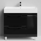 Тумба Мальта 90 напольный, ящики и дверь, черный глянец, правый Vodok с раковиной в комплекте