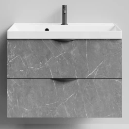 Тумба Марко 80 подвесной, ручки Черные, Мрамор Серый софт тач ПВХ 4044-1 Vodok с раковиной в комплекте