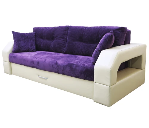 Диван еврокнижка Манчестер 160 ВЕЛЮР 10 ФИОЛЕТОВЫЙ ЭКОКОЖА БЕЖЕВАЯ НПБ