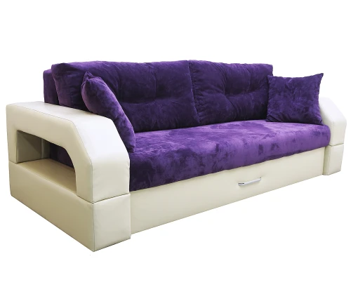 Диван еврокнижка Манчестер 160 ВЕЛЮР 10 ФИОЛЕТОВЫЙ ЭКОКОЖА БЕЖЕВАЯ НПБ