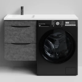 Тумба Смайл 110 подвесной, под стиральную машину, левая, Серый камень ПВХ 57806 Vodok с раковиной в комплекте