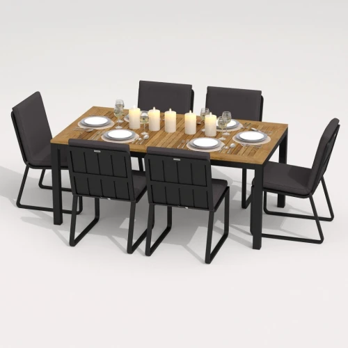 Обеденная группа TELLA GIRA  каркас карбон / стол тик 180 / ткань антрацит