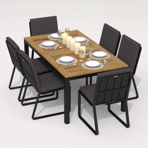 Обеденная группа TELLA GIRA  каркас карбон / стол тик 180 / ткань антрацит