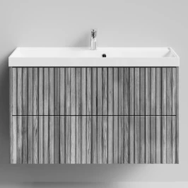 Тумба Тач 100 подвесной, Лиственница структурная контрастно-серая ПВХ 64202 Vodok с раковиной в комплекте