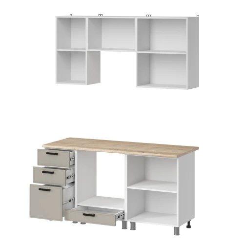 Готовый кухонный гарнитур МК Аленушка 1,6м в.7 Магнолия Керамика,скоба черный,сонома