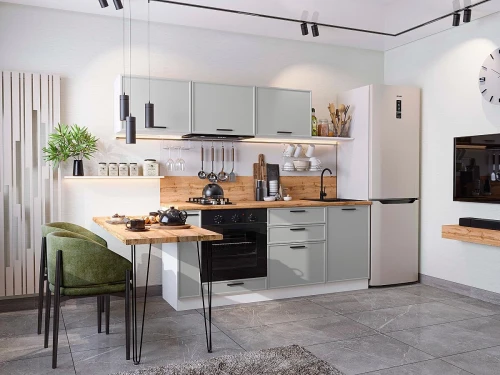 Прямая модульная кухня Фрейм-01 Grey Silk Белый 1782*2300*600