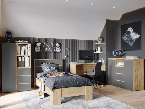 Шкаф-пенал открытый «Хелен» ПН-02, графит/дуб крафт золотой