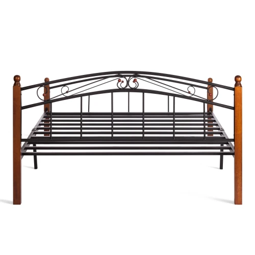 Кровать AT-8077 дерево гевея/металл, 160*200 см (Queen bed), красный дуб/черный