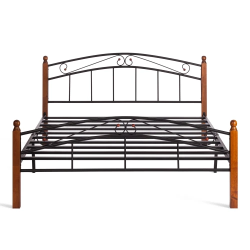 Кровать AT-8077 дерево гевея/металл, 160*200 см (Queen bed), красный дуб/черный