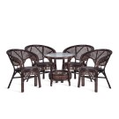 Комплект "PELANGI"  02/15 ( стол со стеклом + 4 кресла ) [без подушек] ротанг, кресло 65х65х77см, стол диаметр 64х61см, walnut (грецкий орех)