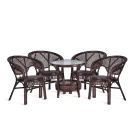 Комплект "PELANGI"  02/15 ( стол со стеклом + 4 кресла ) [без подушек] ротанг, кресло 65х65х77см, стол диаметр 64х61см, walnut (грецкий орех)