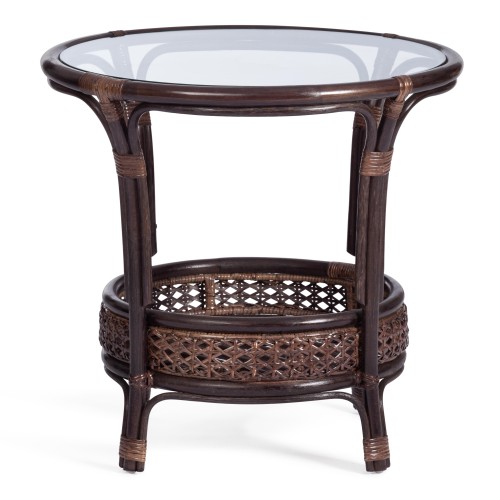 Комплект "PELANGI"  02/15 ( стол со стеклом + 4 кресла ) [без подушек] ротанг, кресло 65х65х77см, стол диаметр 64х61см, walnut (грецкий орех)