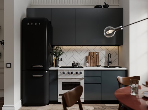 Модульная кухня Маори 2400 Нуар Эмаль прямая