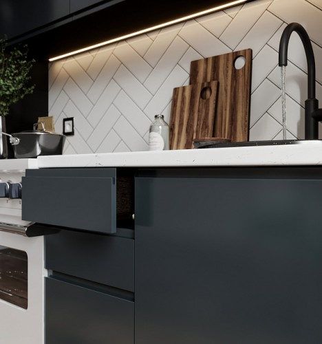 Модульная кухня Маори 2400 Нуар Эмаль прямая