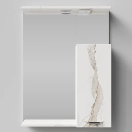 Зеркало Марко 60, ручки Хром, Мрамор Белый натур милк ПВХ 2537, правый