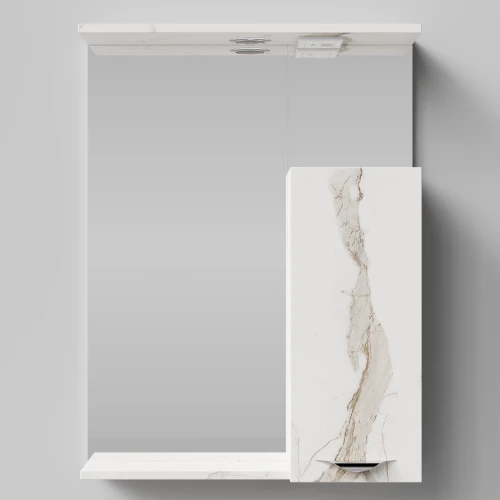 Зеркало Марко 60, ручки Хром, Мрамор Белый натур милк ПВХ 2537, правый