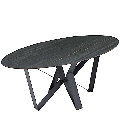 DT555 Стол обеденный AustriIia sand black 180*90*75,керамическая столешница, основание металл черный