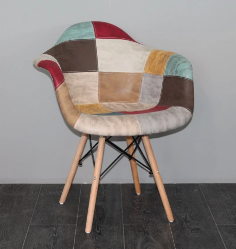 GH8533 Стул мягкий с подлокотниками, пэчворк КОРИЧНЕВЫЙ экокожа, каркас бук