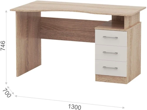 Стол «Гарвард» эргономик 130 3ящ ЛВ, Дуб сонома/Белый