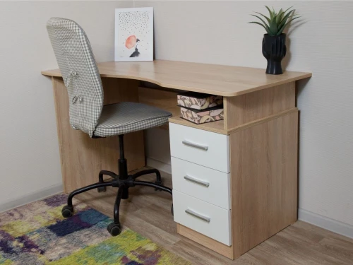 Стол «Гарвард» эргономик 130 3ящ ЛВ, Дуб сонома/Белый