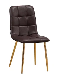 C919/DC809 Стул мягкий, ТЕМНО-КОРИЧНЕВЫЙ#19-7 экокожа, каркас металл золото КРУГЛЫЙ