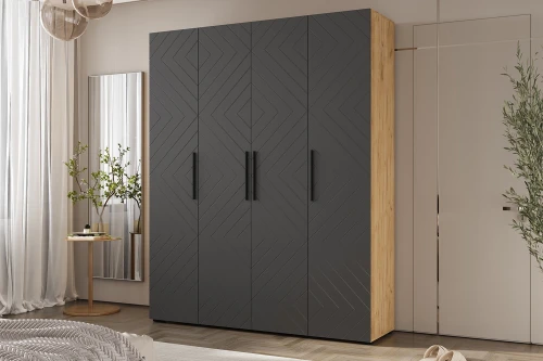 Шкаф четырехстворчатый Флэш (1800), Браш Графит, Дуб крафт