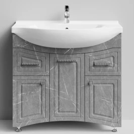 Тумба Адам 90 напольный, Мрамор Серый софт тач ПВХ 4044-1, правый Vodok с раковиной в комплекте