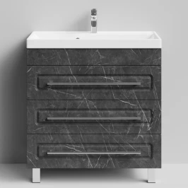 Тумба Арабеска 80 напольный, Мрамор Графит софт тач ПВХ 4044-3 Vodok с раковиной в комплекте