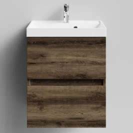 Тумба Бест 50  подвесной, Дуб крымский коричневый ПВХ 131005-9005 Vodok с раковиной в комплекте