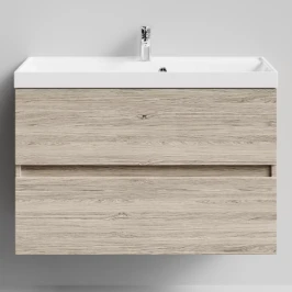 Тумба Бест 90  подвесной, Дубослив ореховый светлый ПВХ 3445 Vodok с раковиной в комплекте