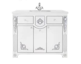 Тумба Версаль 105 напольный, патина серебро, белая Vodok с раковиной в комплекте