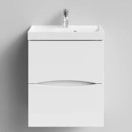 Тумба Лайт 50 подвесной, белый глянец Vodok с раковиной в комплекте