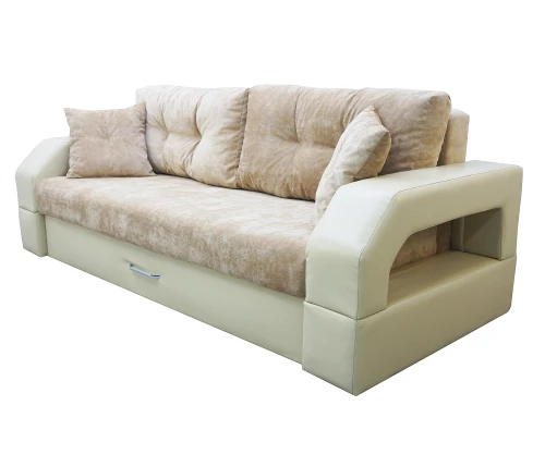 Диван еврокнижка Манчестер  с подсветкой,160 ВЕЛЮР 01 БЕЖЕВЫЙ ЭКОКОЖА БЕЖЕВАЯ