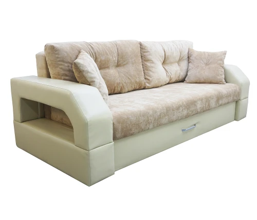 Диван еврокнижка Манчестер  с подсветкой,160 ВЕЛЮР 01 БЕЖЕВЫЙ ЭКОКОЖА БЕЖЕВАЯ