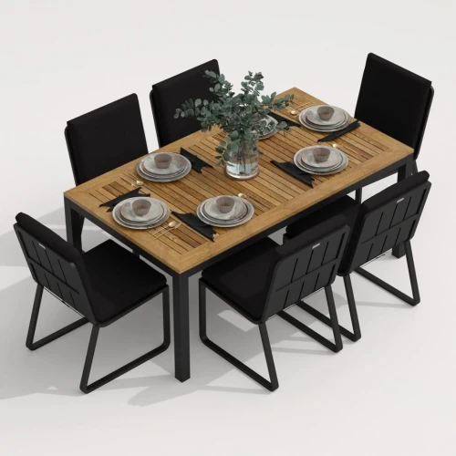 Обеденная группа TELLA GIRA  каркас карбон / стол тик 180 / ткань черная