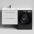 Тумба Смайл 130 подвесной, под стиральную машину, левая, Белый камень ПВХ 57805 Vodok с раковиной в комплекте